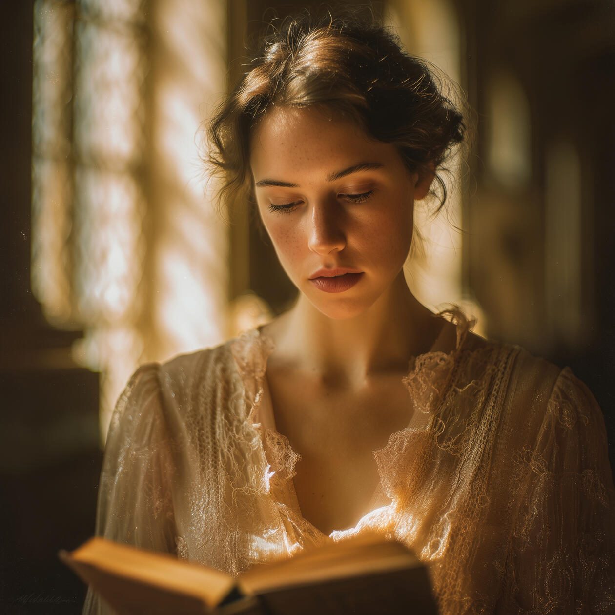 Haze Reflection: a woman reading by candlelight